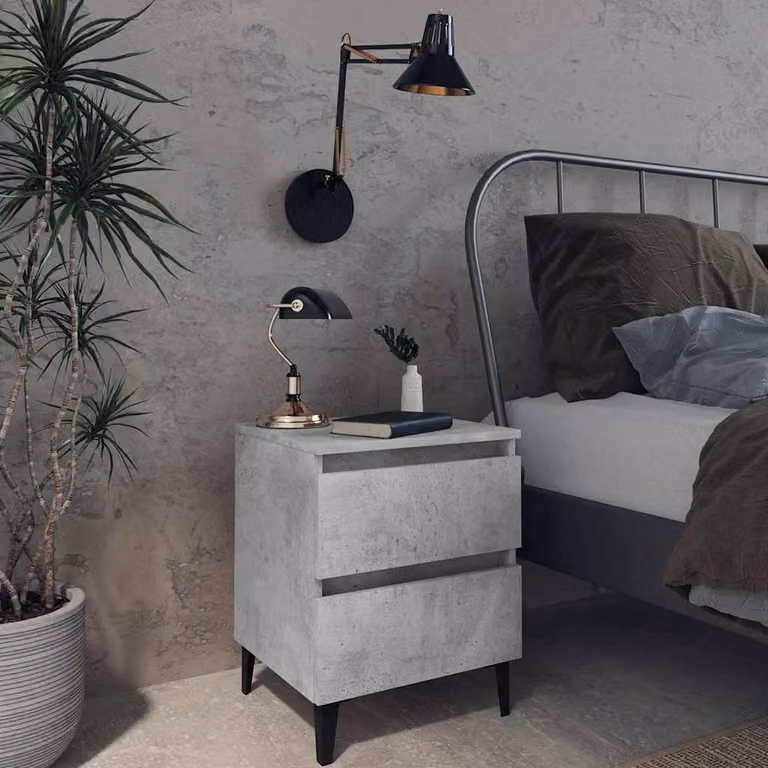 Set di 2 comodini vidaXL in stile industrial in legno e metallo, colore grigio cemento, L 40 cm x P 35 cm x H 50 cm