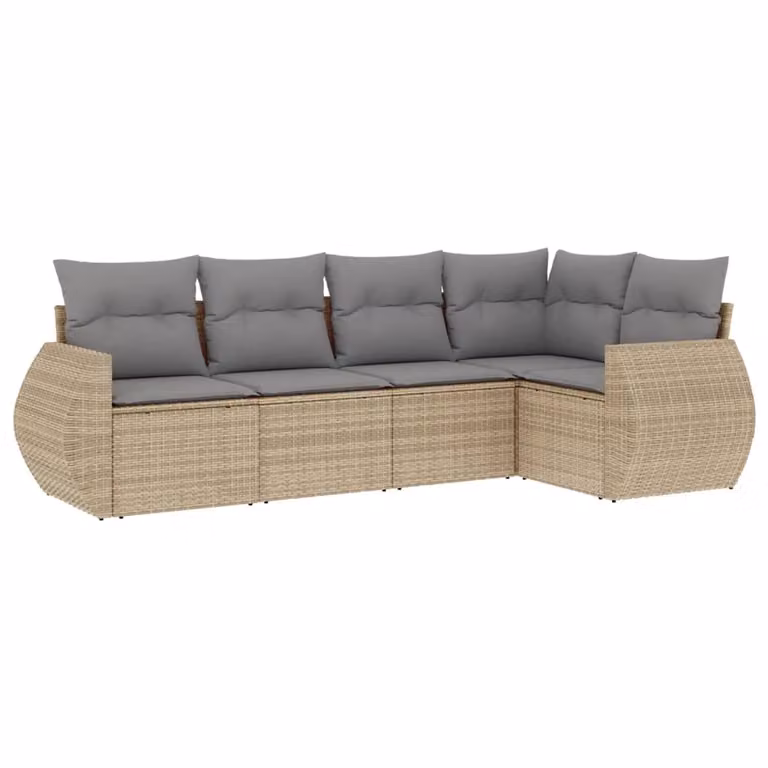 Set Divano da Giardino 5 pz con Cuscini Beige in Polyrattan