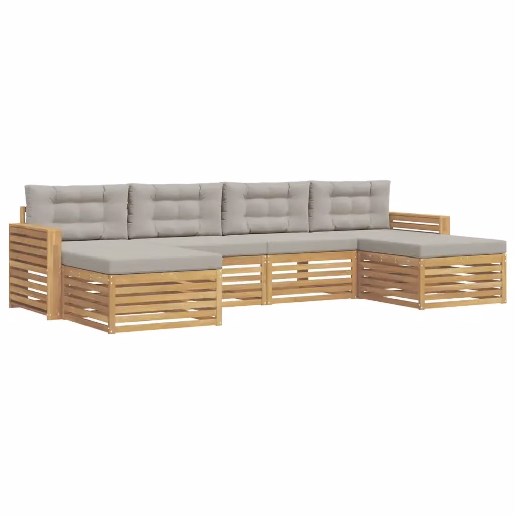 Set di divani da esterno vidaXL in legno di acacia con cuscini, 6 pezzi, Bianco e Grigio – 2