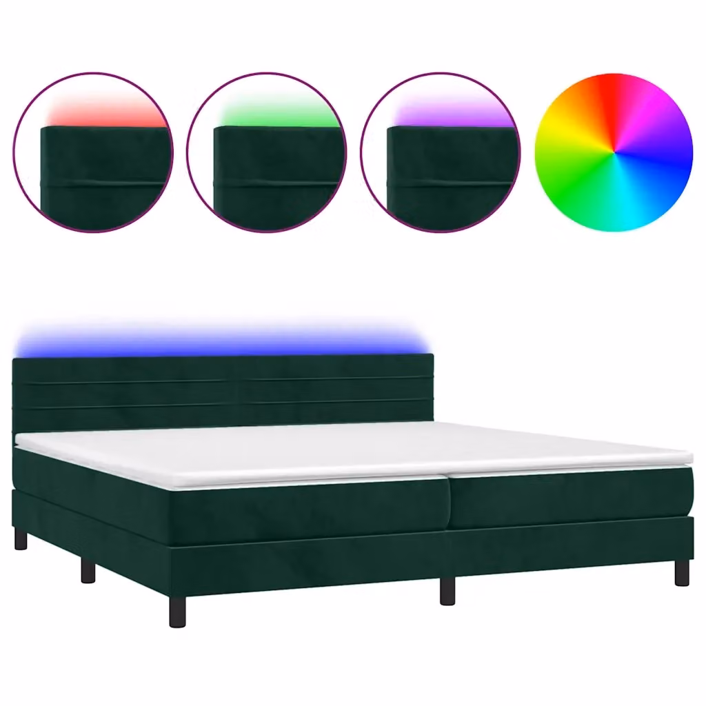 Letto Ibrido con Materasso e Illuminazione LED vidaXL in Velluto Verde Scuro L/P: 200 x 200 cm – 2