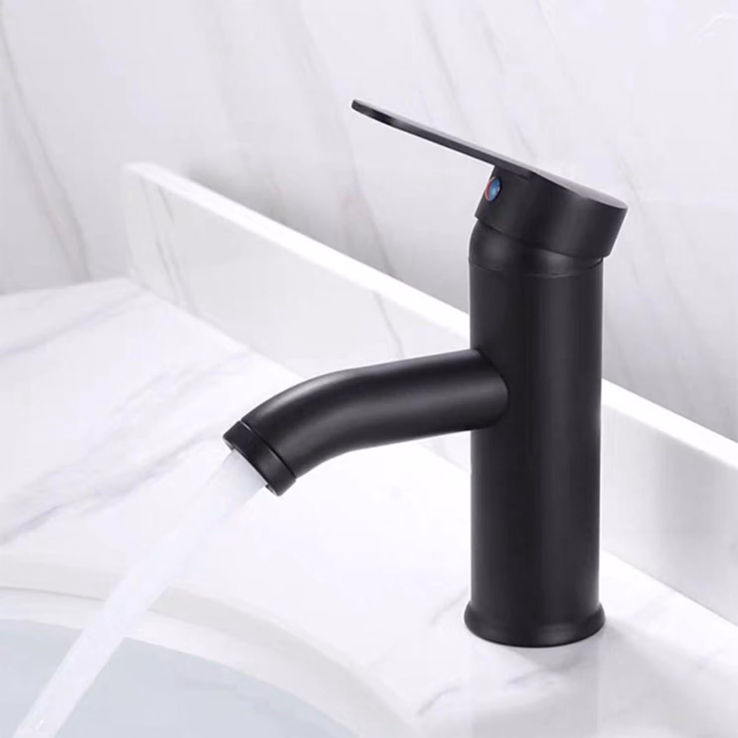 Rubinetto per lavabo in acciaio inossidabile, con beccuccio curvo, miscelatore monocomando, adatto per bagno e cucina