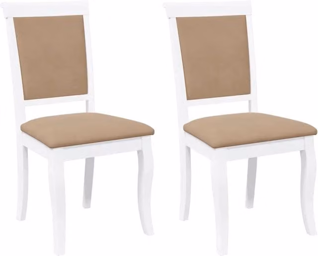 Set di 2 sedie da pranzo moderne in legno di Hevea bianco e marrone con seduta in tessuto – 1
