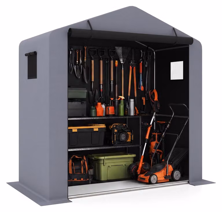 COSTWAY, capanno per attrezzi da giardino, struttura esterna, deposito per attrezzi con tessuto Oxford e telaio in metallo zincato, porta a rullo con cerniera e finestra di ventilazione, dimensioni 190x95x194 cm