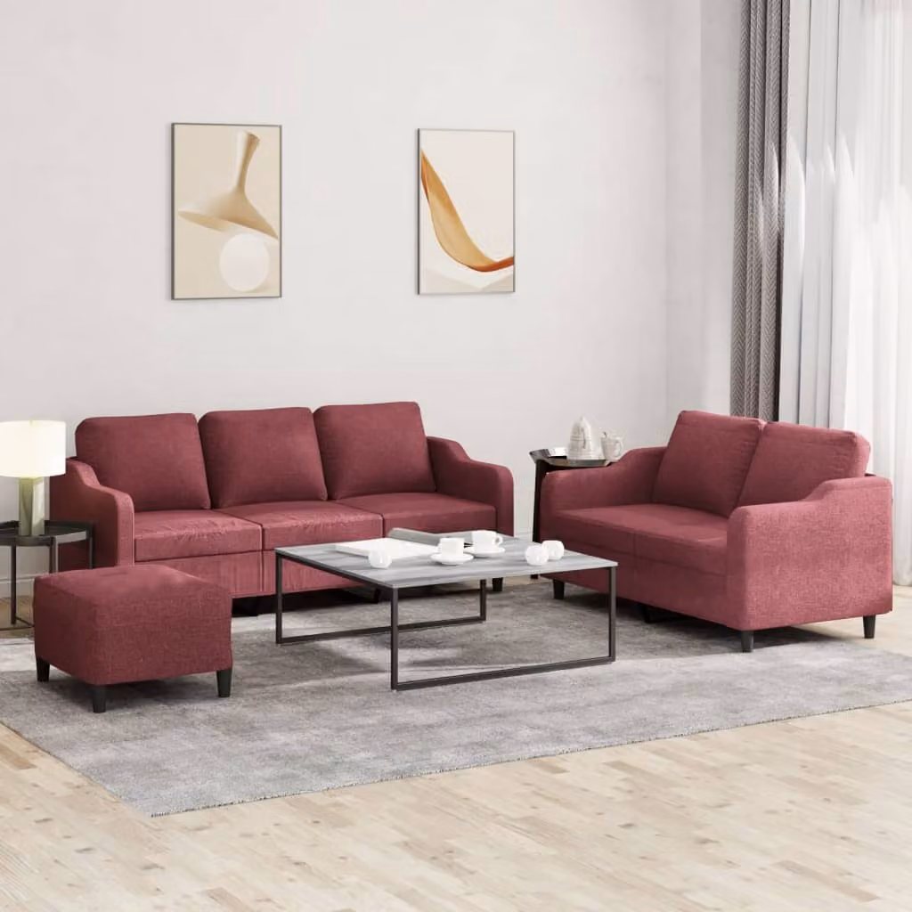 Maison Exclusive - Set divano 3 pezzi con cuscini in tessuto bordeaux