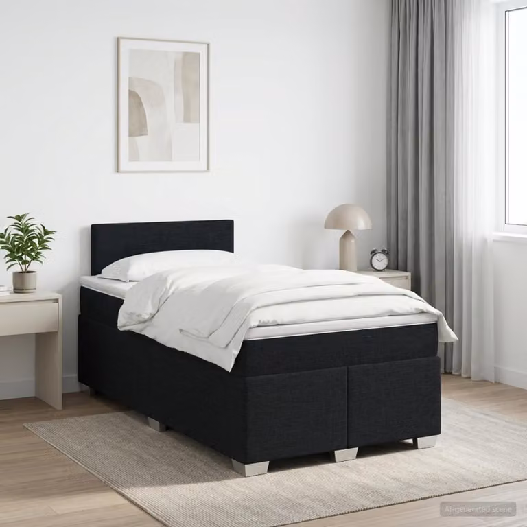 Letto box spring con materasso ibrido vidaXL in tessuto nero L/P/H: 120 x 200 cm