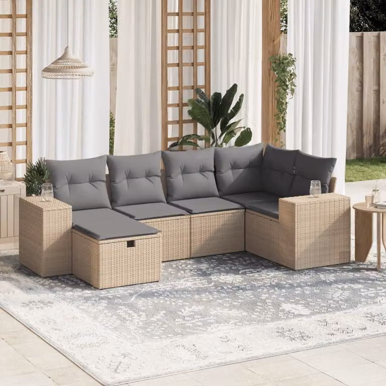 vidaXL Set Divano da Giardino a L 6 pz con Cuscini Beige e Grigio in Polyrattan e Acciaio