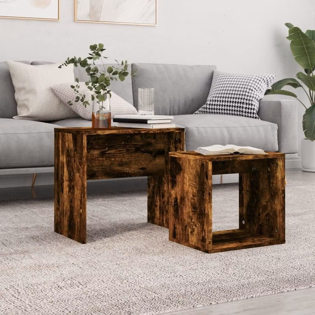 The Living Store Set tavoli 2 pz. Materiale a base di legno di quercia affumicata