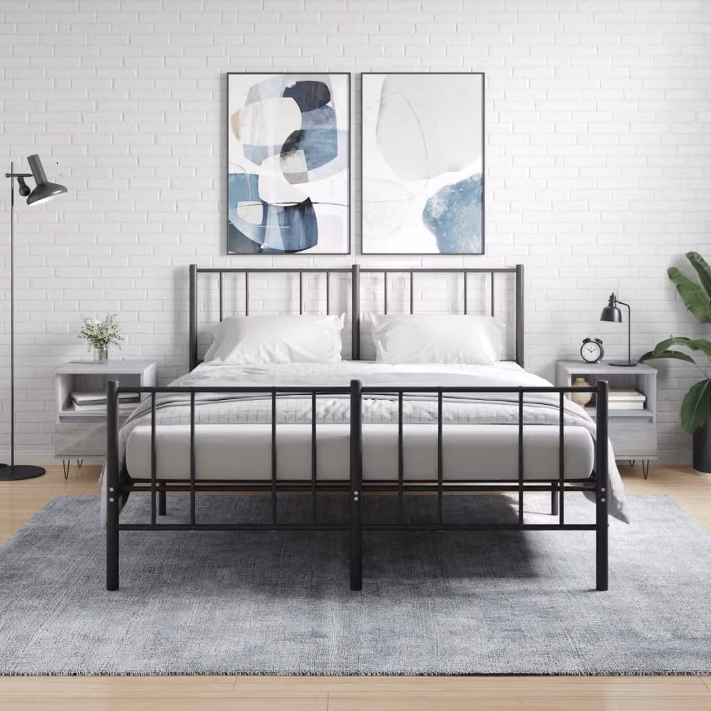 Set di 2 comodini sospesi vidaXL in legno e metallo, colore grigio, L 40 cm x P 35 cm x H 50 cm
