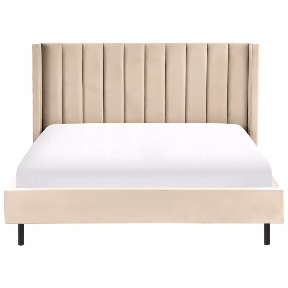 Letto matrimoniale Beliani in velluto beige stile glamour con doghe L/P: 180 x 200 cm – 2