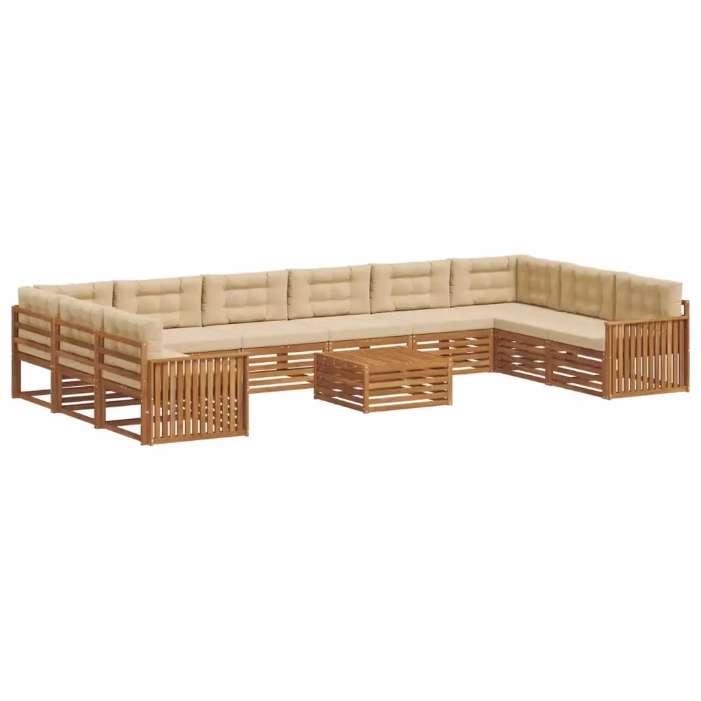 Set di divani da giardino vidaXL in legno di acacia massello con tavolo da caffè, 11 pezzi, beige e marrone – 2