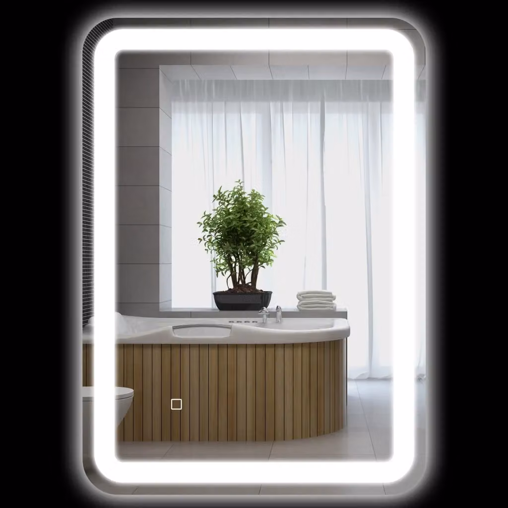 Specchio da Bagno LED Xylo Argento con Touch Control, Dimmerabile e Antiappannamento, L 50 cm x H 70 cm – 2