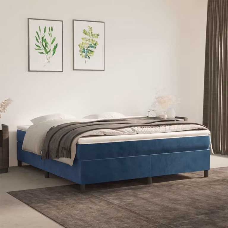 The Living Store Letto a molle con materasso blu scuro 160x200 cm in velluto