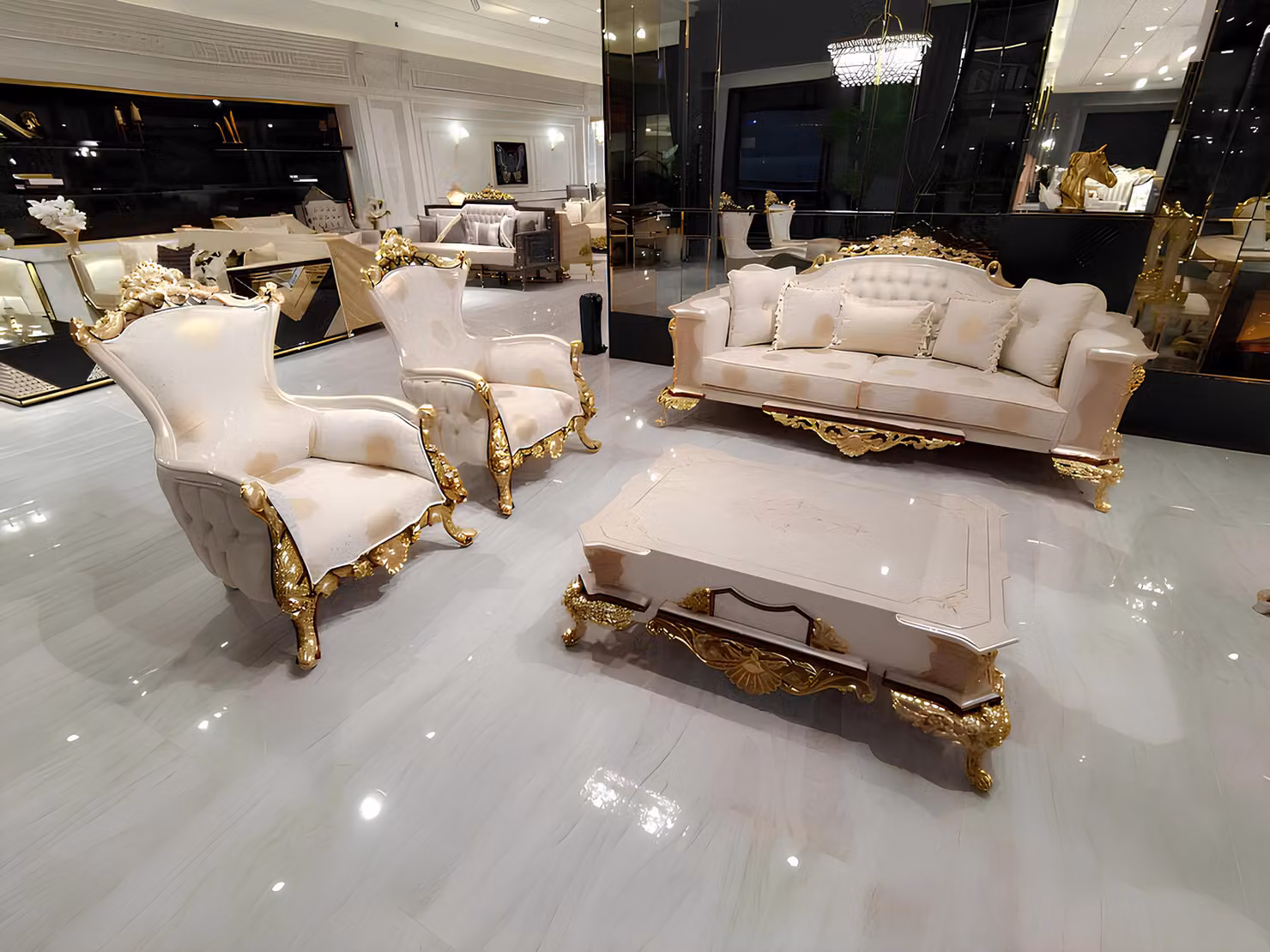 Sofagarnitur 311 + Couchtisch Holz Wohnzimmer Luxus Sofa Chesterfield Stoff