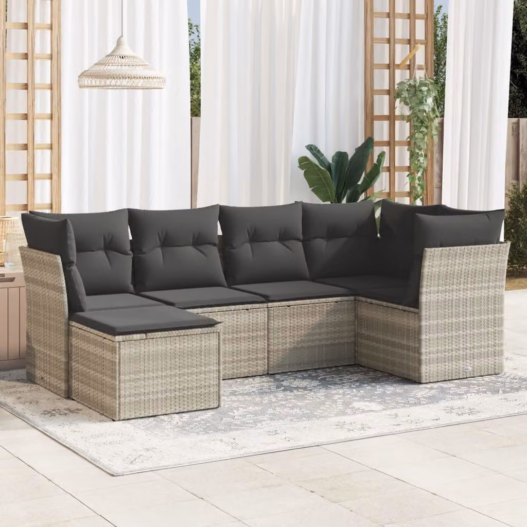 vidaXL Set Divano da Giardino a L 6pz con Cuscini Grigio Chiaro in Polyrattan e Acciaio – 1