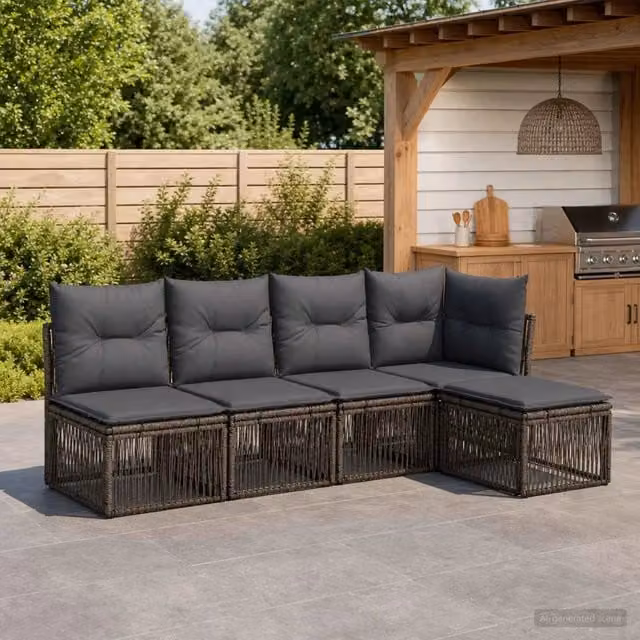 Set Divano da Giardino 5 pz Grigio polyrattan 3434192