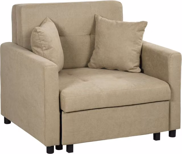 Poltrona Letto Salvaspazio in Tessuto Effetto Velluto Marrone Chiaro con Vano Contenitore e 2 Cuscini, 100x98x88 cm