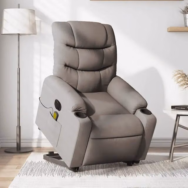 Poltrona Alzapersona Elettrica con Massaggio vidaXL in Tessuto Beige e Grigio per Senior