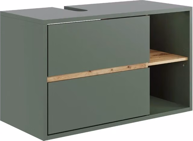 Mobiletto per lavabo Viola Verde/Rovere artigianale 100 x 60 cm con 2 cassetti Vicco