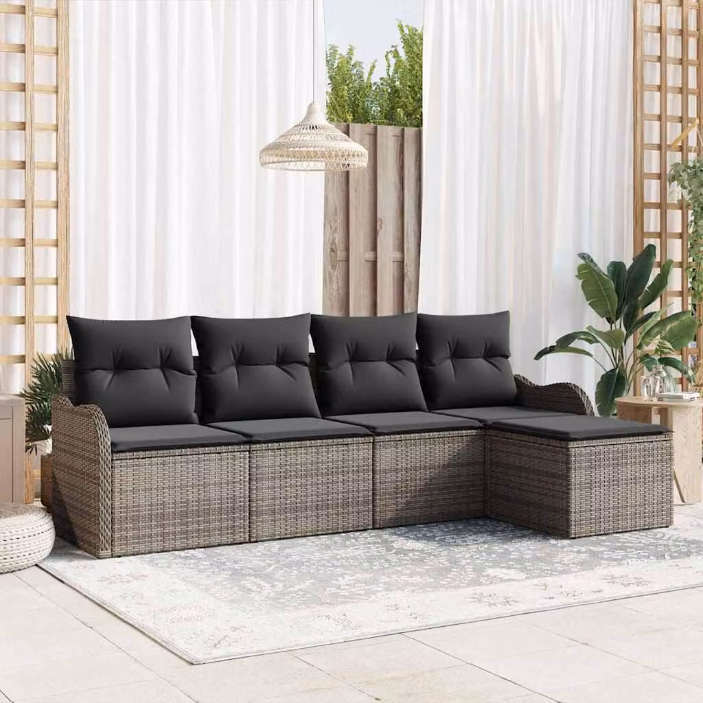 Maison Exclusive - Set Divano da Giardino con cuscino 5 pcs Grigio Poly Rattan