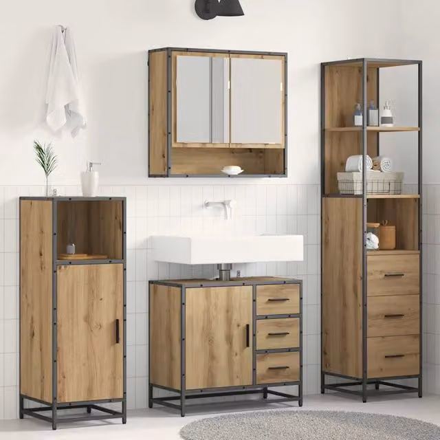 Set di mobili per il bagno 3 pz Rovere artigianale 3402522
