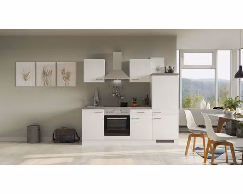 Blocco cucina con elettrodomestici Flex Well Varo 220 cm frontale colore mat bianco mobile colore bianco