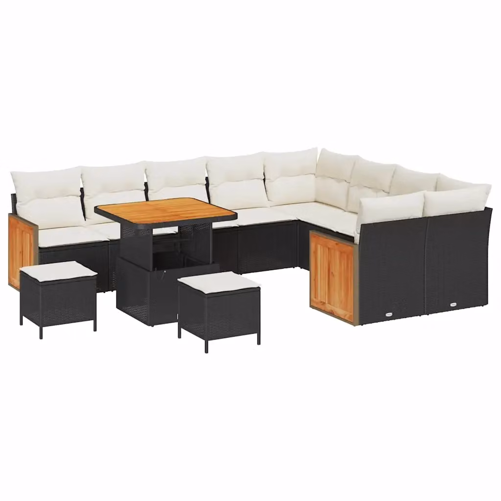 Set Divano da Giardino vidaXL a 9 Posti con Tavolino e Ottoman, Colore Nero e Beige, Struttura in Acciaio e Tessuto Resistente ai Raggi UV – 2