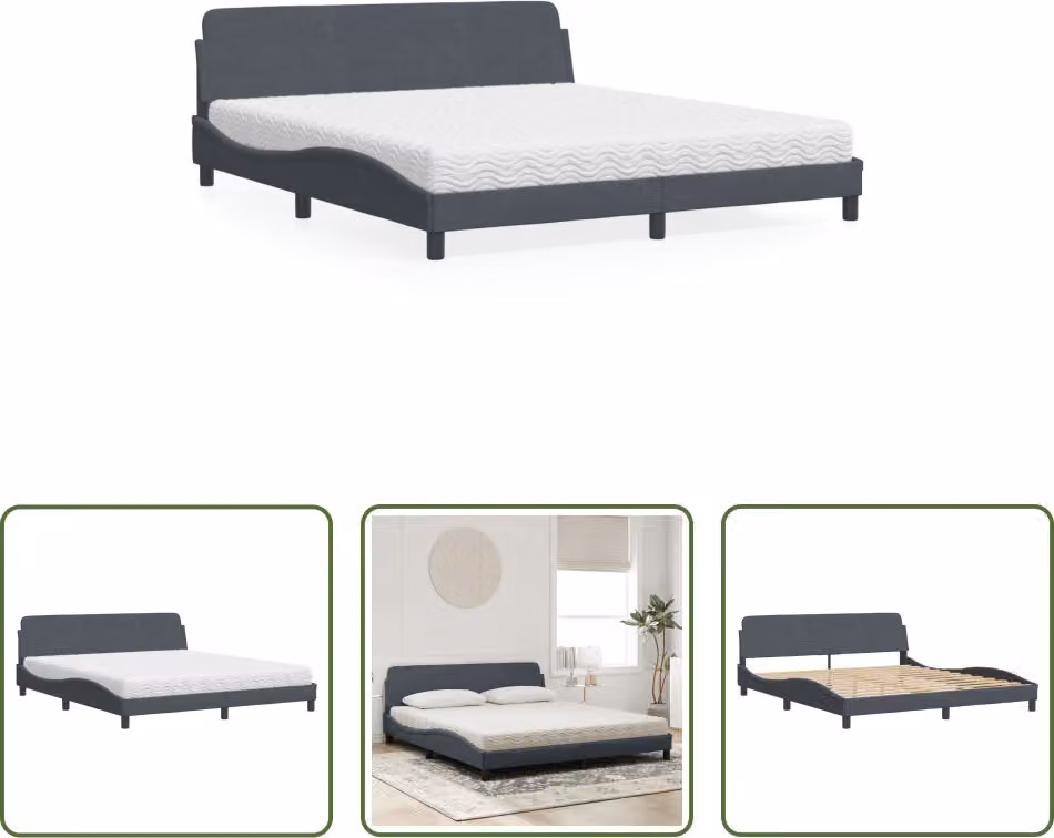 The Living Store Letto con materasso grigio scuro 180x200 cm in velluto