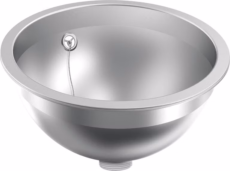 KWC AR bacino rotondo, RONDO, acciaio inox, sdm, 337x150 mm, troppopieno, scarico e filo di troppopieno.