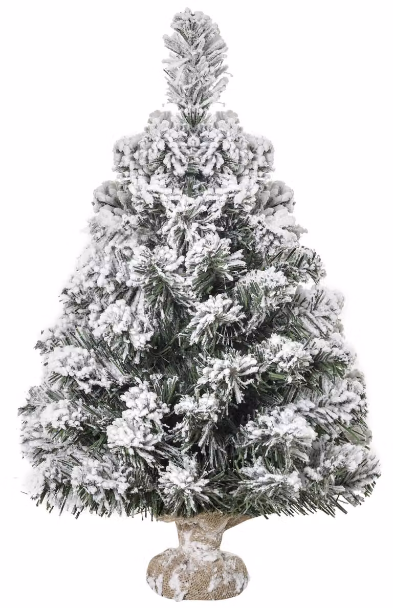Mini albero di Natale artificiale da 60 cm, abete artificiale con neve, 67 rami, base in cemento, per interni e ufficio