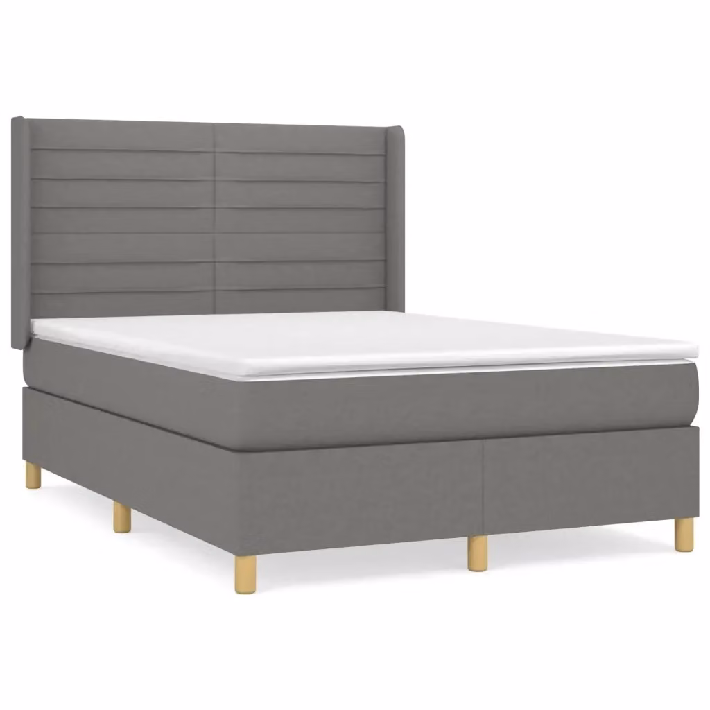 vidaXL Giroletto a Molle con Materasso Ibrido in Tessuto Grigio e Bianco L/P/H: 190 x 140 x 128 cm – 2