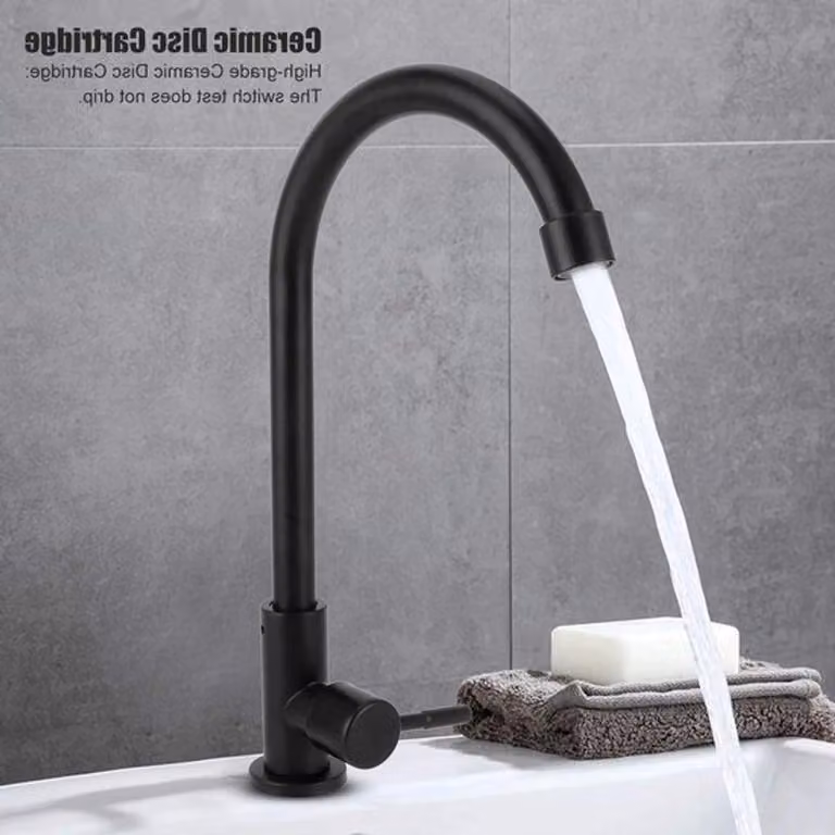 Rubinetto singolo per acqua fredda, ideale per lavabi, realizzato in acciaio inossidabile, con attacco G1/2, resistente e dal design elegante