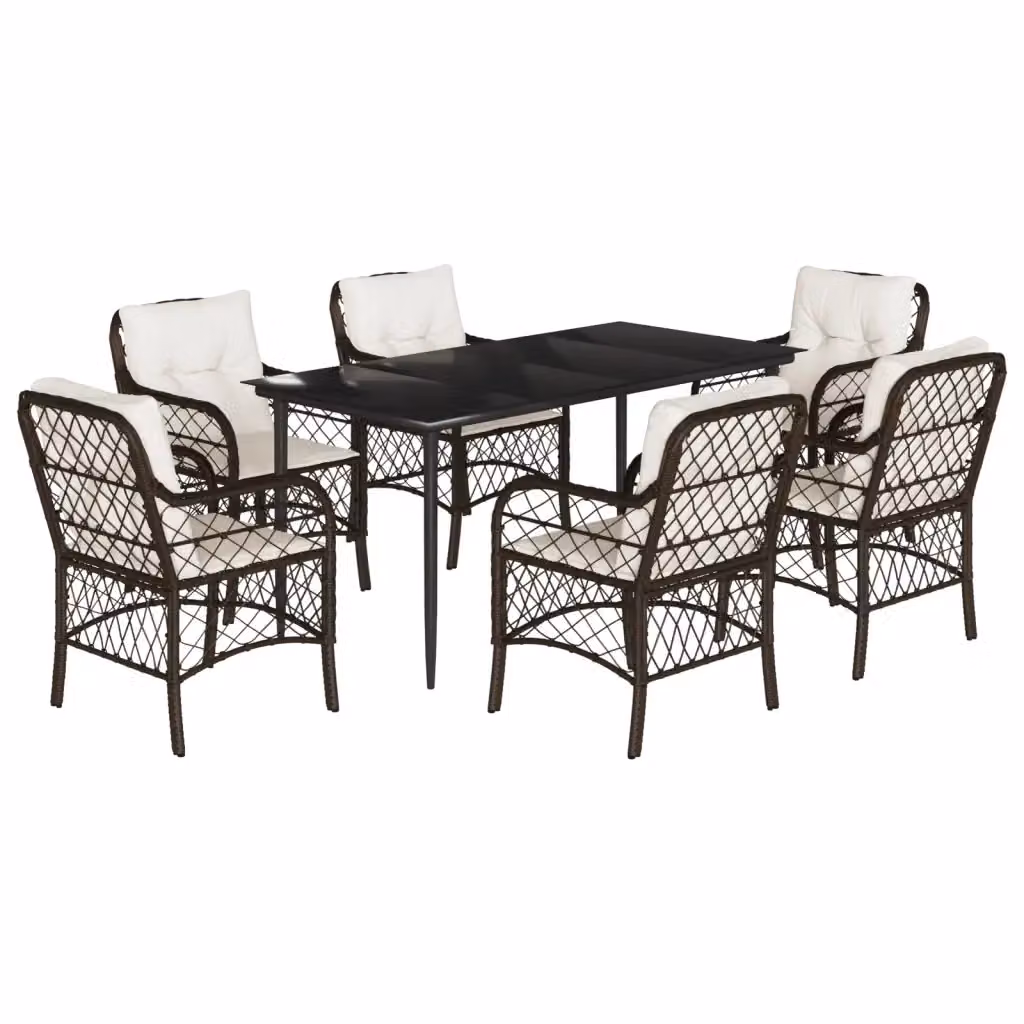 Set da Pranzo da Giardino VIDAXL 7 Pezzi in Polyrattan Marrone con Piano in Vetro – 2