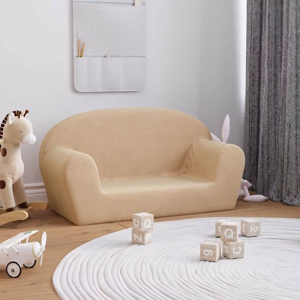 vidaXL Divano per Bambini a 2 Posti in Morbido Peluche Beige L: 84 cm, P: 34 cm, H: 45 cm