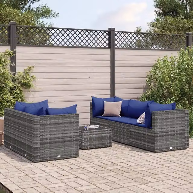 Set Divani da Giardino 6 pz con Cuscini in Polyrattan Grigio 3308023