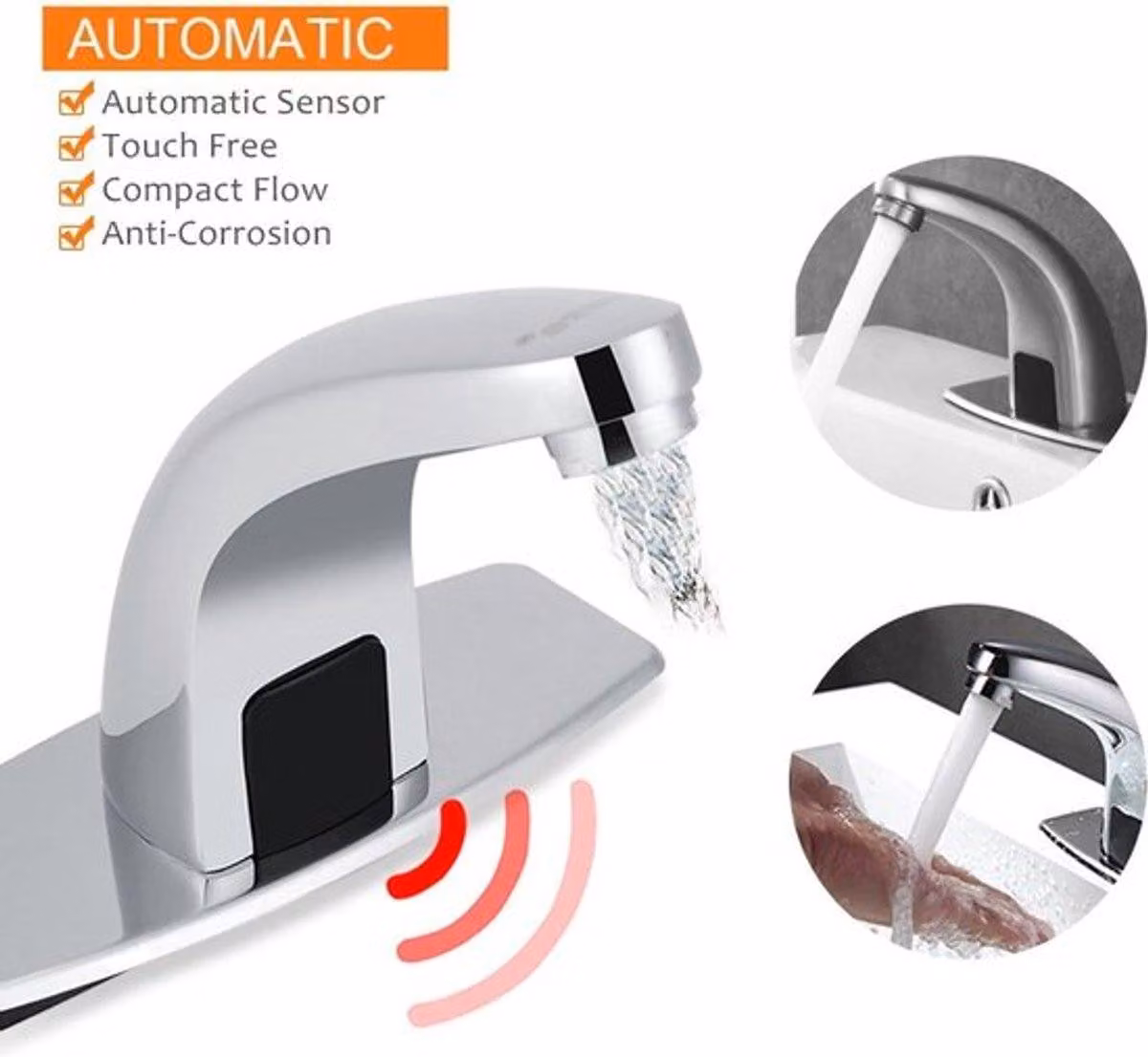 Rubinetto con sensore a infrarossi: efficiente dal punto di vista energetico e igienico, finitura cromata, adatto per bagno e cucina, design moderno