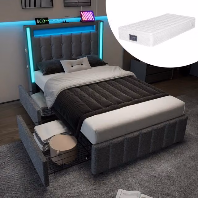 letto imbottito lino grigio 90 x 200 cm