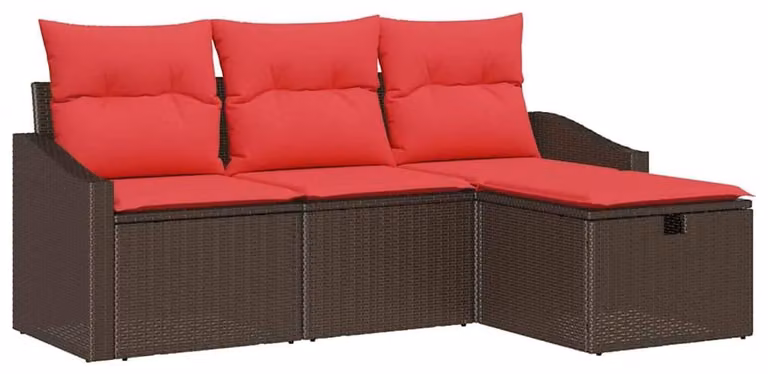Set di divani da salotto, 4 pezzi, color marrone, in rattan sintetico