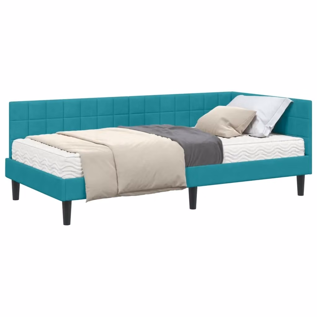 vidaXL Struttura Letto Angolare con 2 Materassi in Velluto Turchese L/P/H: 190 x 90 x 32 cm – 2