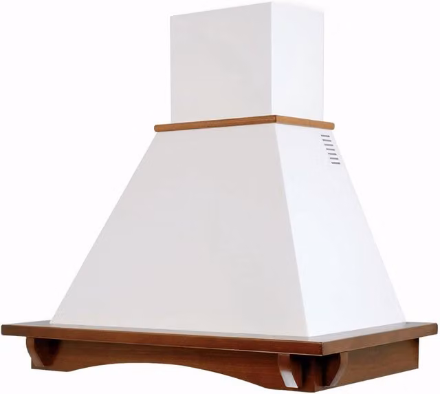 Cappa cucina rustica bianca CASTELLO con cornice in legno intarsio cm 90