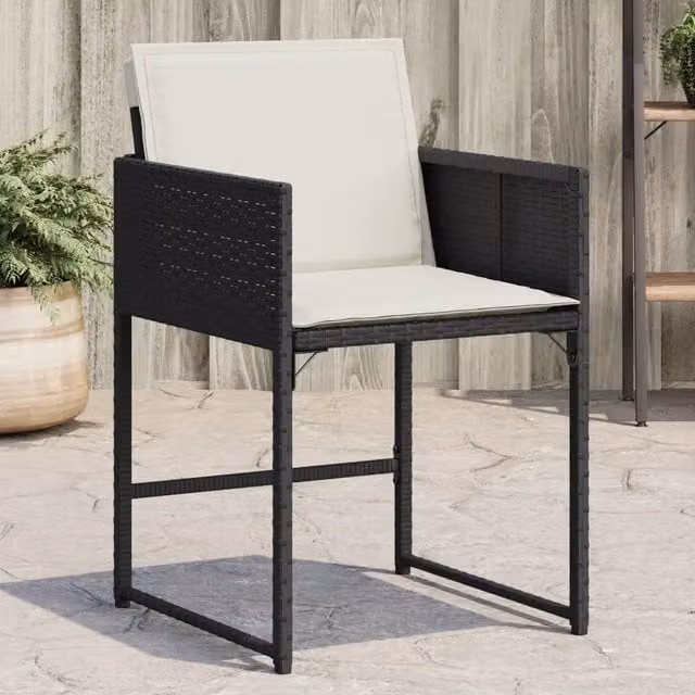 Set di 4 sedie da giardino vidaXL in polyrattan con cuscini neri e bianchi e braccioli – 1
