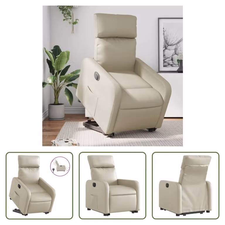 The Living Store Poltrona relax con supporto elettrico in Pelle finta color crema
