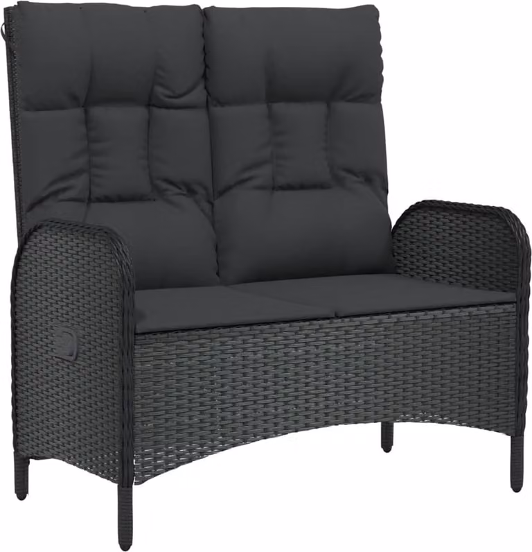 Panca Reclinabile da Giardino con Cuscini 107cm Polyrattan Nera