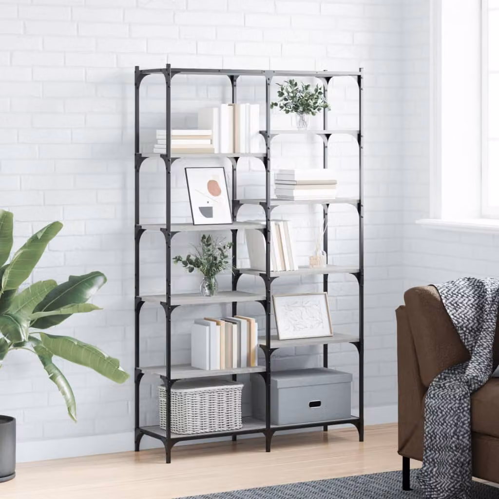 Libreria Industrial vidaXL in Legno Multistrato e Metallo Grigio, L 100 cm x P 32 cm x H 170 cm