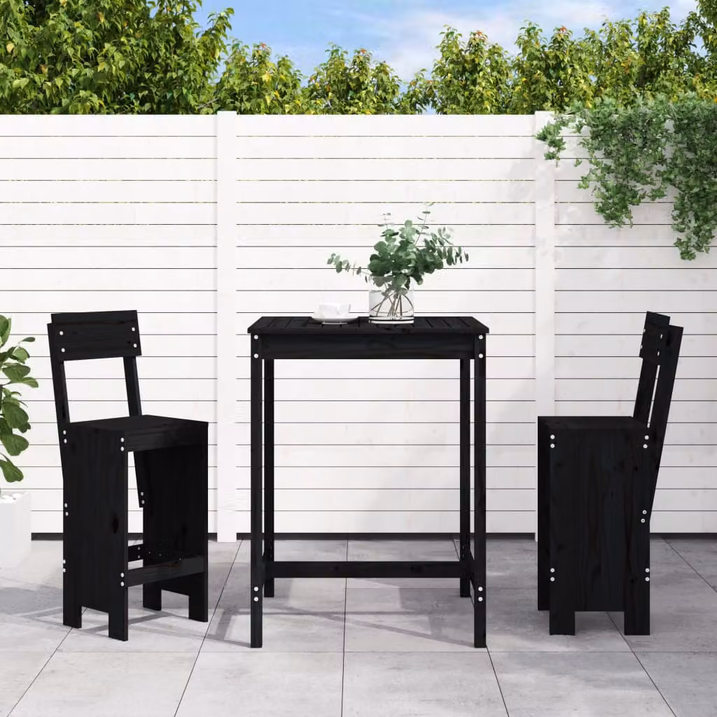 Set Bar da Giardino vidaXL in 3 Pezzi Nero in Legno di Pino