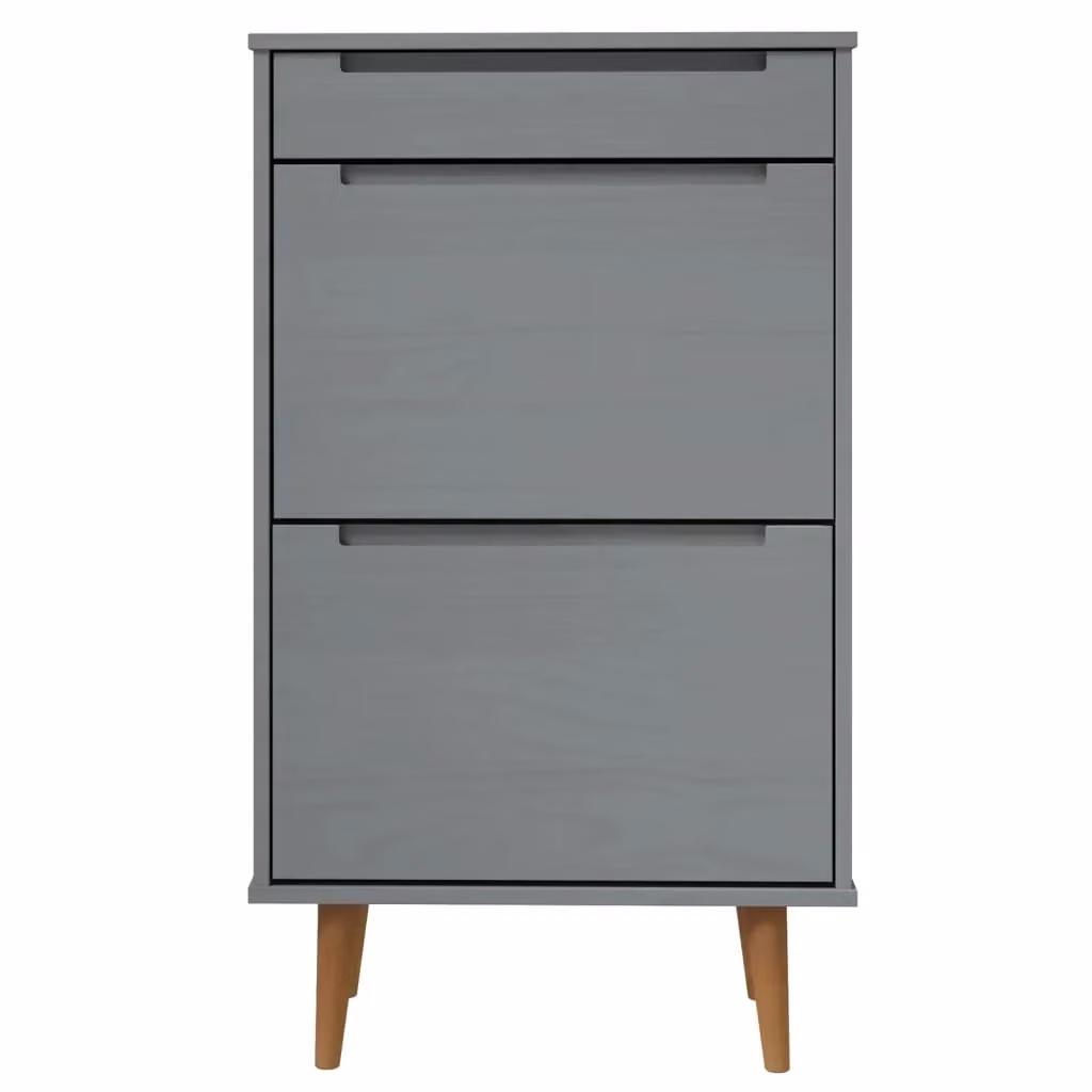Scarpiera mobile contenitore in legno di pino grigio per ingresso, corridoio o soggiorno, L/P/H: 59,5 x 35 x 103 cm – 2