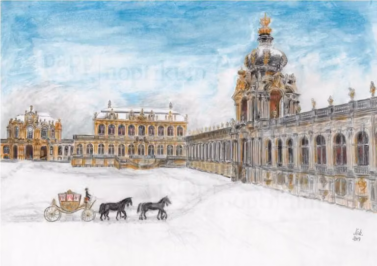 Calendario dell'Avvento dello Zwinger di Dresda con disegni architettonici