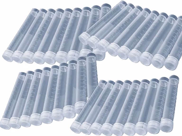 Set di 200 provette in plastica (10 ml, PP, con tappo a vite)