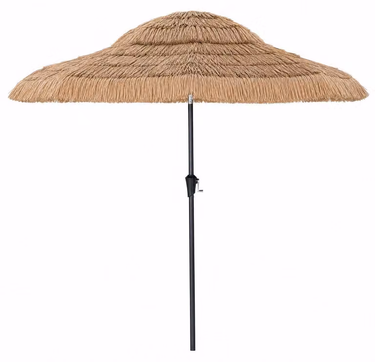 Ombrellone da spiaggia, stile hawaiano, diametro 275 cm, struttura in paglia, inclinazione regolabile a 30°, colore naturale