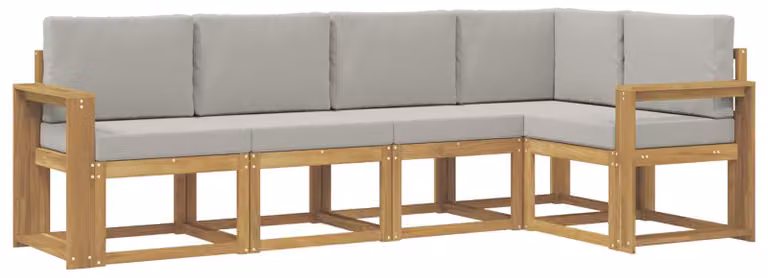 Set di divani da esterno, 5 pezzi, bianco e grigio chiaro
