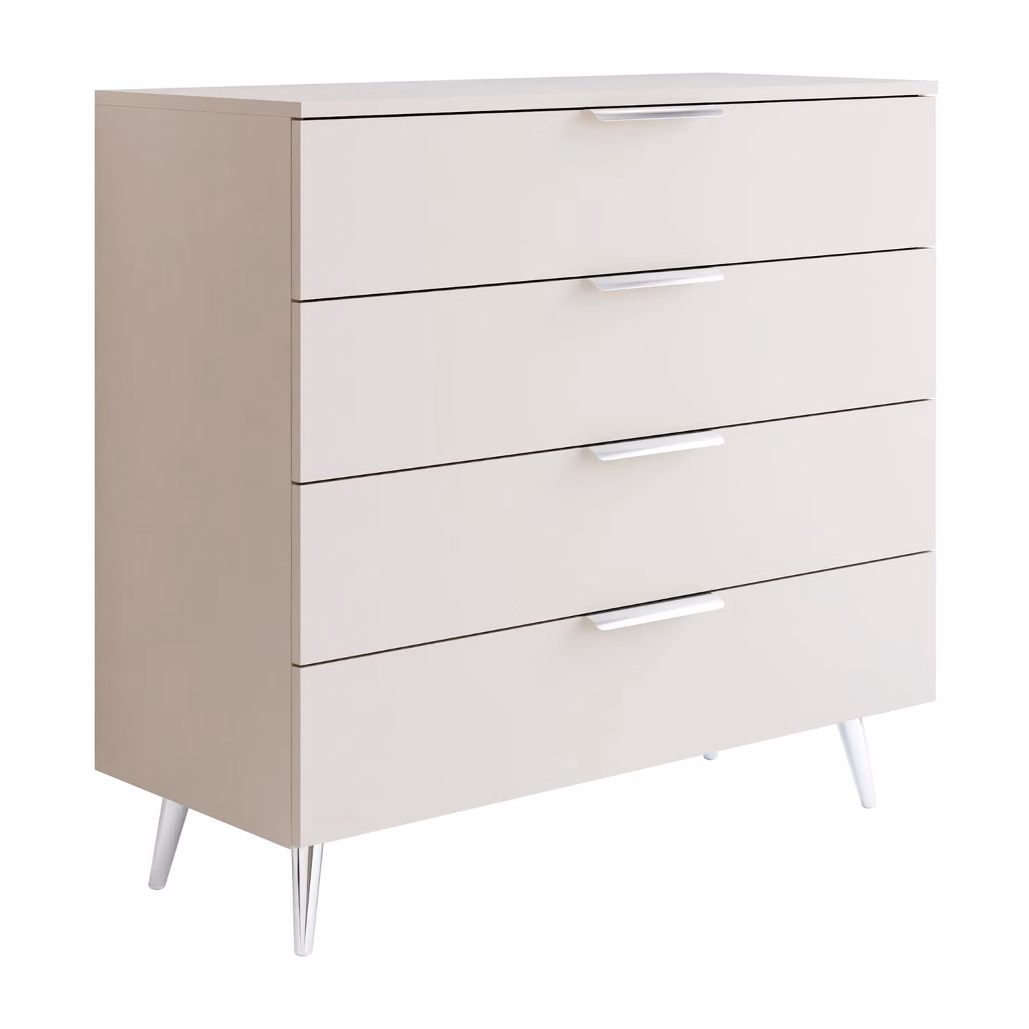 LINA KASZMIR 1D4S cassettiera su gambe alte cromo argento/cashmere con illuminazione LED, larghezza 95 cm